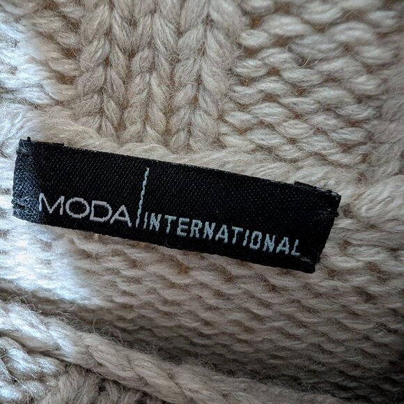 Moda International Chunky Wool Blend Sweater Crochet Turtleneck Neutral Medium - Picture 10 of 10